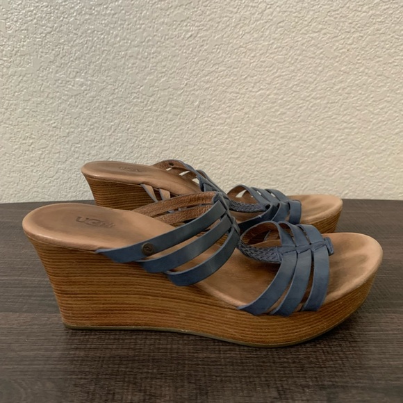 UGG blue leather wedge sandals size 7.5 - Picture 2 of 13